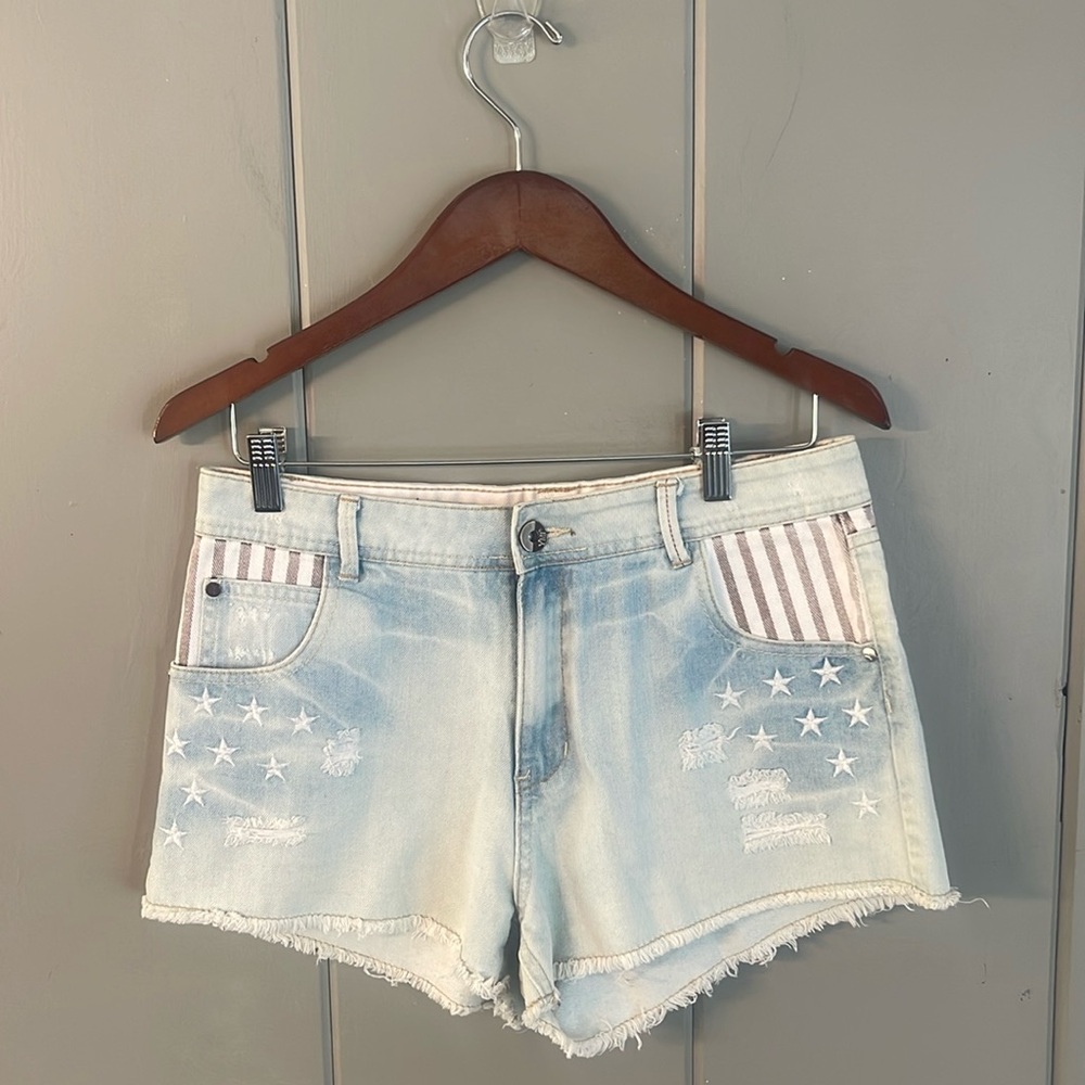 YMI Jean Shorts USA Flag Stars Stripes American Western Cowboy Festival Denim